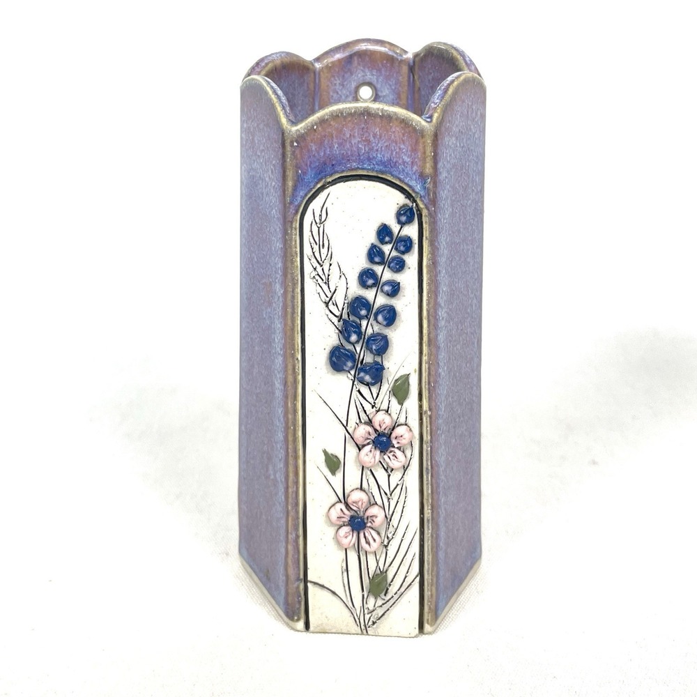 Wild Rose Donna Roberts Montana Pottery Bud Vase Iridescent Floral Wall Pocket